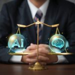 AI ethics and legal concepts artificial intelligence law and online technology of legal regulations Controlling artificial intelligence technology is a high risk.