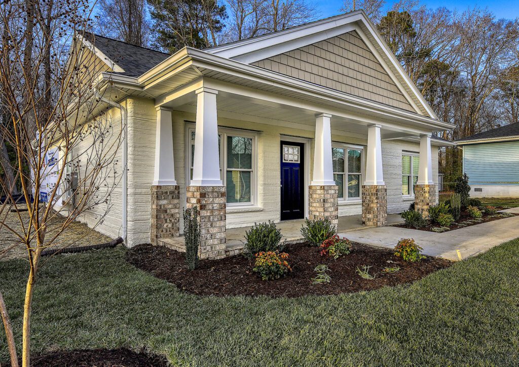 Exterior of the new Habitat for Humanity 3D printed house Monday December 20, 2021.